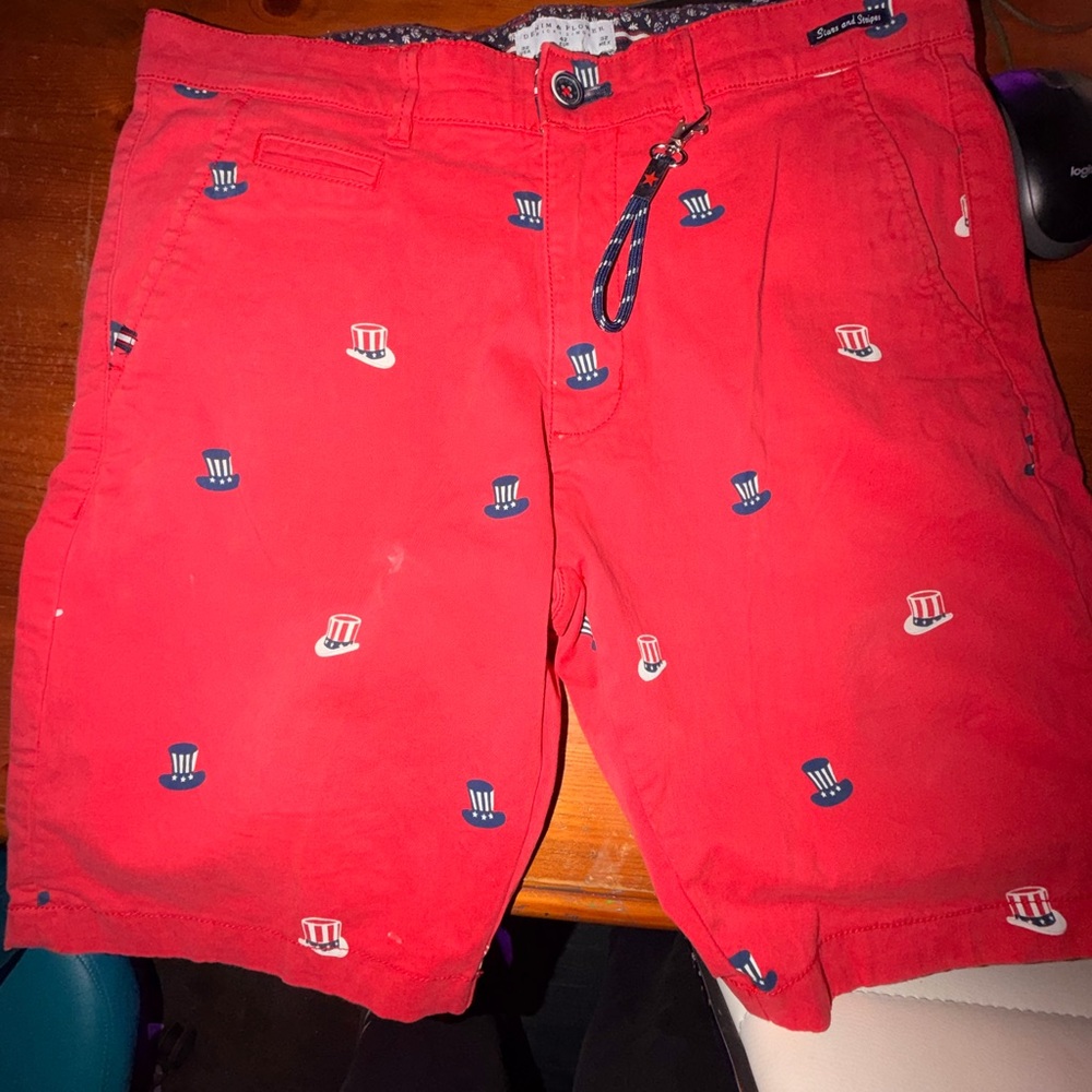 Denim & Flower Red and Blue Patterned Shorts
